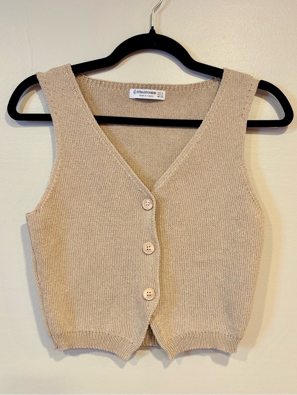 Stradivarius Beige Knit Button Up Vest Top Women's Medium Like New